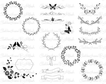 Floral Ornament Svg Floral Wreath Svg Dxf Png Eps Files Vector Laurels wreath Hand drawn wreath floral clipart SVG Monogram flowers