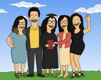 Bobs burger's portrait, Bobs burgers style, Custom portrait, Bobs Burgers illustration, Family portrait, Cartoon portrait.