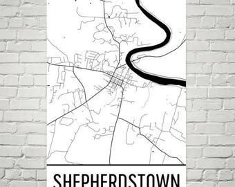 Shepherdstown Map, Shepherdstown Art, Shepherdstown Print, Shepherdstown WV Poster, Wall Art, Map of West Virginia, West Virginia Poster