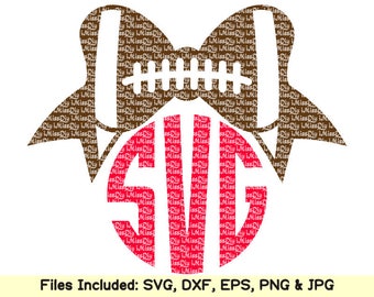 Fall football svg files for cricut silhouette, circle monogram frame mom Cheer bows football with bow svg shirt design clipart dxf cut files