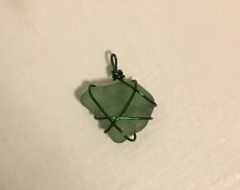 Barcelona Sea Glass Wire Wrapped Pendant