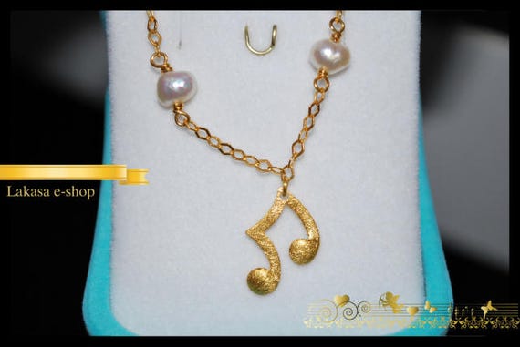 Music Lovers Bracelet Sterling Silver Gold plated with 4 Pearls in Chain Fine Jewelry Best ideas gift forher birthday anniversary woman girl