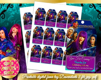 Descendants 2 Digital Printable Favor Tags, descendants 2 Custom Party,Descendant 2 Birthday, descendant Party, descendant Kit, Pack, Custom