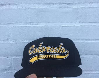 Anniversary Sale Vintage University of Colorado Buffalos Starter Melton Script Snapback Hat Cap Denver Grizzlies Rockies Avalanche Sports Sp