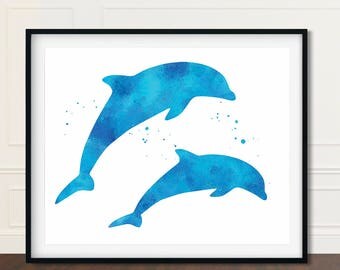 Nursery Dolphin Art, Dolphin, Beach House Decor, Dolphin Artwork, Dolphin Wall Art, Dolphin Art, Dolphin Prints, Dolphin Watercolor