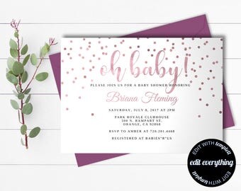 Pink Baby Girl Shower Invitation Template - Girl Baby Shower Template - Instant Download Baby Shower Invite - Editable Baby Shower