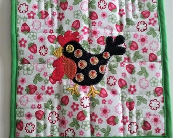 Manique de cuisine brodée motif poule
