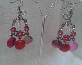 Earrings bronze and small pink flowers