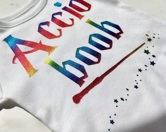Accio Boob in Rainbow Foil - Harry Potter Inspired Onsie - Rainbow Onsie - Breastfed Baby Clothes - Rainbow Foil - Rainbow Vest - Rainbows