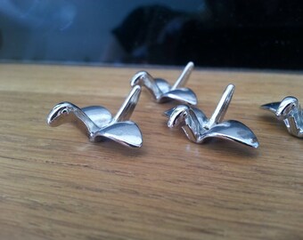Set of 4 silver metal - silver crane