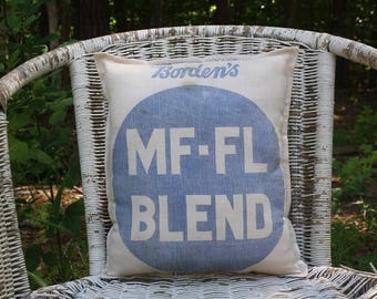Vintage Feed Sack Pillow - Grain Sack - Borden's