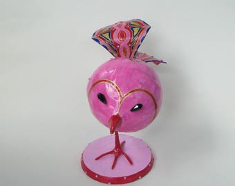 paper mache bird pink,blue,red,gold-bird sculpture, exotic bird, original bird