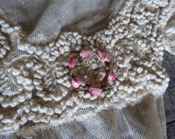 Baptism dress, child, vintage French, French knots, embroidery, tulle, roses, lace, posies, bapteme