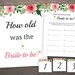 How old was the bride to be Bridal Shower Games Printable