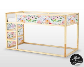 Decals for Kura Bed, Ikea, Dreamy floral Sticker Set, PACK OF 5, Garden sticker for Children's Bed, Adhesive, Watercolor,Repositionable #10K