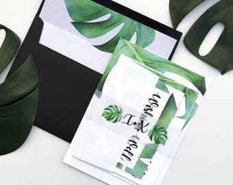 Wedding Invitation | Tropical Wedding Invitation Suite | Monstera Leaf Invitation | Palm Leaf Invitation | Printed Wedding Suite | Isabel