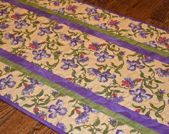 Purple and Gold Quilted Table Runner, Purple Table Runner, Gold Table Runner, Purple Green Runner, Quilted Table Runner, Table Runner Quilt
