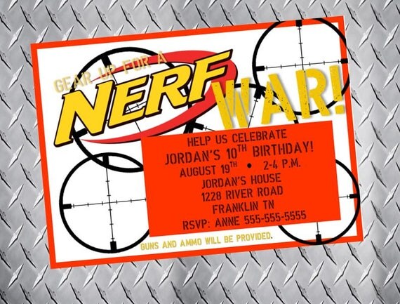 Nerf Birthday Invitation Nerf Wars Party Invitation Nerf Gun