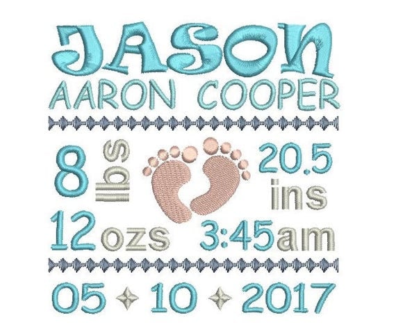 Baby Birth Announcement TEMPLATE Embroidery Design Subway Announcement birth template embroidery designs 5x7 baby machine stitch pillows cute