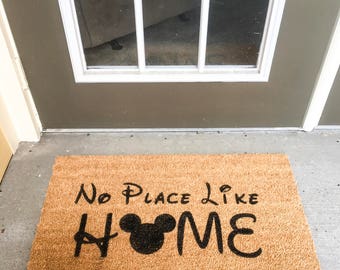 No Place Like Home Disney Doormat | Mickey Mouse Head Ears | Coir Doormat | Welcome Mat | Housewarming Gift | 30in X 18in