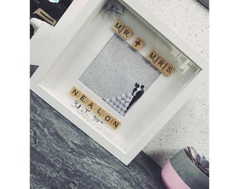 Personalised wedding shadowbox scrabble frame