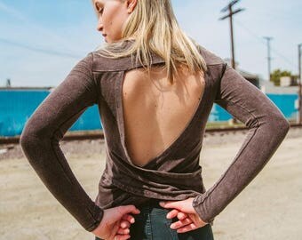 Peekaboo Biker Long Sleeve Shirt, Open Back Top