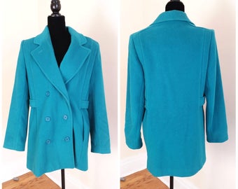 green wool coat teal coat warm winter coat, vintage wool coat 1970s teal coat women's dress coat, women's xl