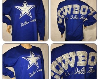 ON SALE Cowboys Pom Pom Jersey | Dallas Cowboys Game Day jersey | Cowboys glitter jersey | Oversized print | Bling