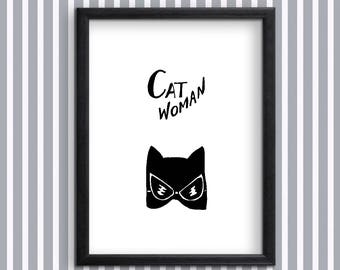 Cat Woman Marvel Comics Heroine Digital Art Print for instant download - Cat Woman Marvel Character Instant downloadable Art Print.