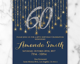Navy and Gold Birthday Invitation - Mom Inspiration - 60th Birthday Invitation - Mom Invitations - Navy - Digital or Printed #GP761NBMOM