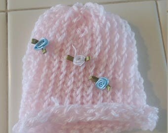 Baby Pink and Floral Designed Baby Beanie Hat for Newborn