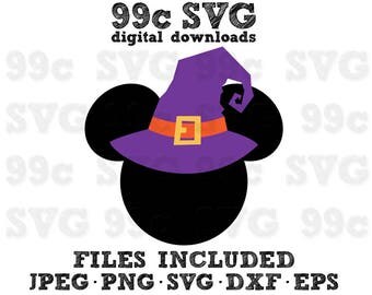 Mickey Mouse Halloween Witch Hat SVG DXF Png Vector Cut File Cricut Design Silhouette Cameo Vinyl Decal Disney Template Heat Transfer Iron
