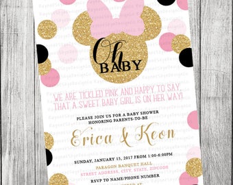 Pink and Gold Minnie Mouse Baby Shower Invitation