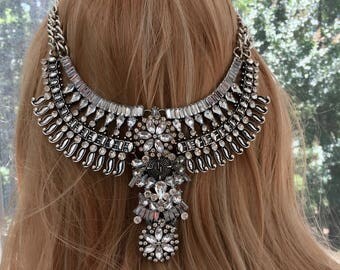 Silver Chain Jewelry, Silver Chain Headpiece, Silver Boho Jewelry, Silver Boho Headpiece, Boho Gypsy Jewelry, Native American Jewelry