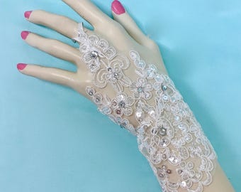Fingerless White Gloves, Fingerless Lace Gloves, White Wedding Gloves, White Bridal Gloves, White Wedding Gloves