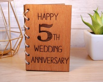 Anniversary Card 5 Year Anniversary Wood Card Personalized