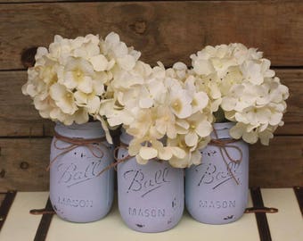 Rustic Lavender Painted Mason Jars | Wedding | Decor | Centerpiece | Table Decoration |