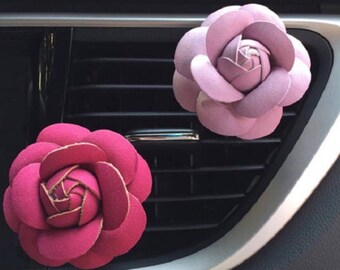 Rose Flower Car Vent Leather Felt Travel Essential Oil Diffuser Aromatherapy Oils Choose 8 Colors