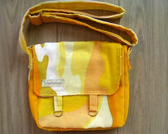 Shoulder bag with adjustable strap, made from vintage fabric