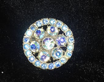 Vintage 50's/60's Aurora Borealis Rhinestone Brooch gold Tone