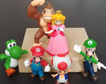 6pc. Mario Classic Characters Mini Figures Toys Cake Toppers Party Favors ~ Birthday Party Supplies Cupcake Toppers