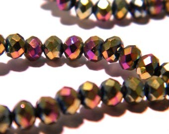 35 beads 4 x 3 mm - faceted-glass galvano plate-Rainbow iridescent sky pumpkin - F131-3
