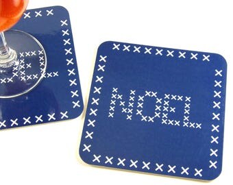 Décoration table de Noël Sous-verre dessous de verre Noël brodé Bleu