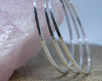 Set of Three Thin Hammered Sterling Silver Bangles