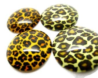 4 cabochons 20mm glass rounds Panther