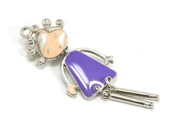 Articulated charm 1 girl - enameled charm - H: 55 mm - silver metal and enamel purple color
