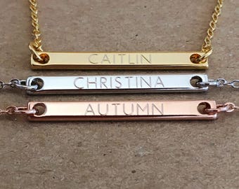Custom Bar Necklace, Custom Name Necklace, Rose Gold Bar Necklace, Name Bar Necklace, Personalized Bar Necklace, Gift for Her, Bridesmaid