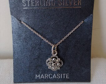 Sterling Silver Marcasite Pendant Signed CW 925 Italy