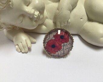 Round poppy ring silver