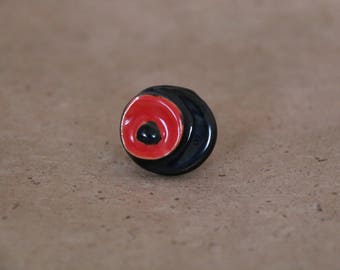 Ring ceramic earthenware red and black enamel